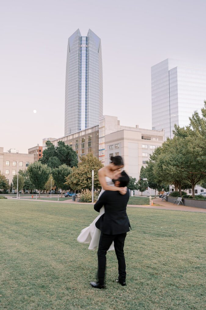 Bride and groom portraits at Civic Center Music Hall in Oklahoma City