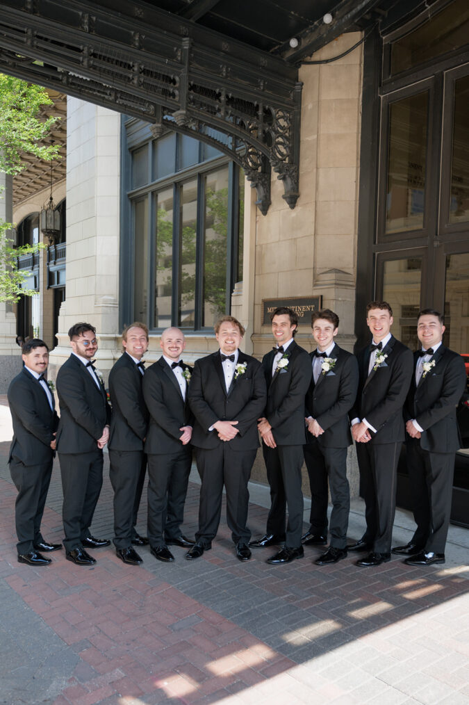 Wedding party portraits photographed at the Tulsa Club Hotel.