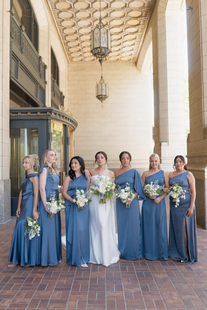 Wedding party portraits photographed at the Tulsa Club Hotel.
