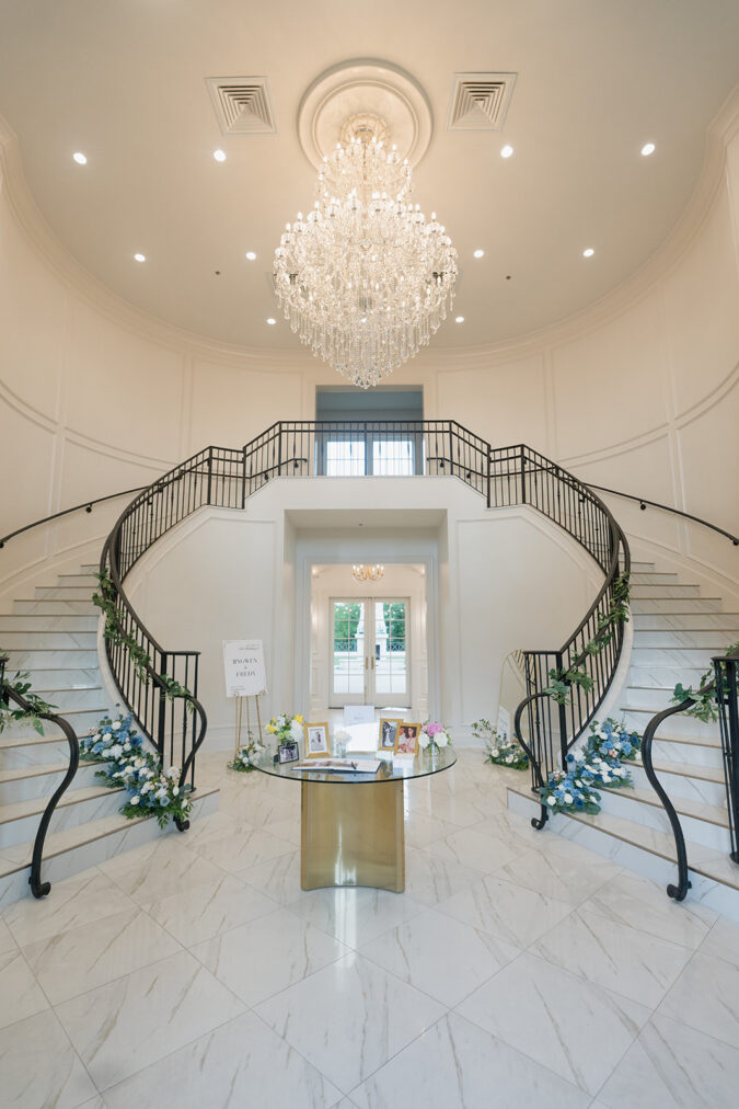 Polished venue details at the Hillside Estate, in Dallas, Texas.